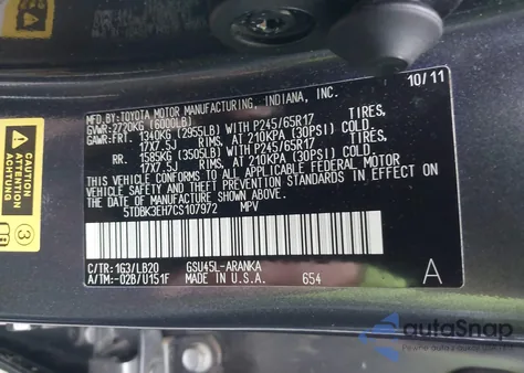 2012 Toyota Highlander Se V6 from USA, damaged, VIN 5TDBK3EH7CS107972